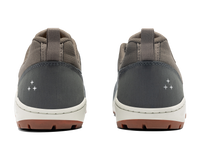 Water shoes with brown mesh upper and dark grey heel, rear view showing traction outsole