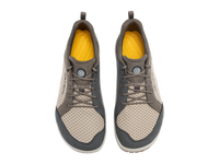Pair of athletic water shoes with mesh upper and lace-up closure, top view