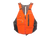 Orange personal flotation device with adjustable straps and front zipper, front view