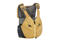 Tan colored life vest with mesh back panel, adjustable straps, and front zipper