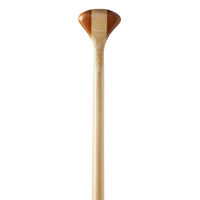 Wooden paddle with teardrop blade and natural wood grain, full length view