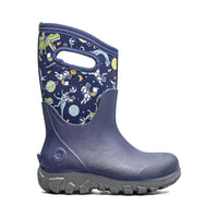 Kids' tall rain boot in navy with space cowboys and dinosaur astronaut printed shaft