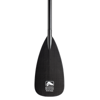 Black canoe paddle with carbon fiber shaft and textured blade shown vertically