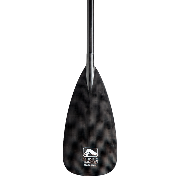 Black canoe paddle with carbon fiber shaft and textured blade shown vertically