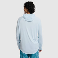Light blue hooded long-sleeve shirt shown from back view on male model