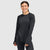 Women's long-sleeve crewneck base layer top in black, front view on model