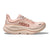Light pink running shoe with thick cushioned sole, side profile view on white background
