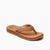 Women's flip-flop sandal with cushioned tan sole and striped fabric thong straps