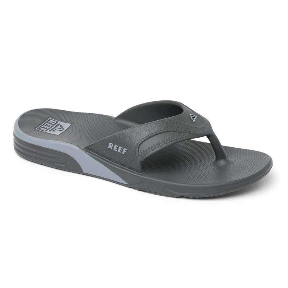 Men's flip flop sandal in grey with textured footbed and toe strap