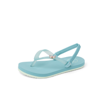 Light blue flip-flop sandal with ankle strap and small decorative charm on toe strap