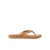 Tan colored women's flip-flop sandal with thong strap, side profile view on white background