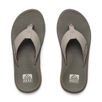 Gray leather flip flop sandals with textured footbeds shown from above