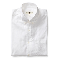 White cotton oxford dress shirt with button-down collar and chest pocket, front view