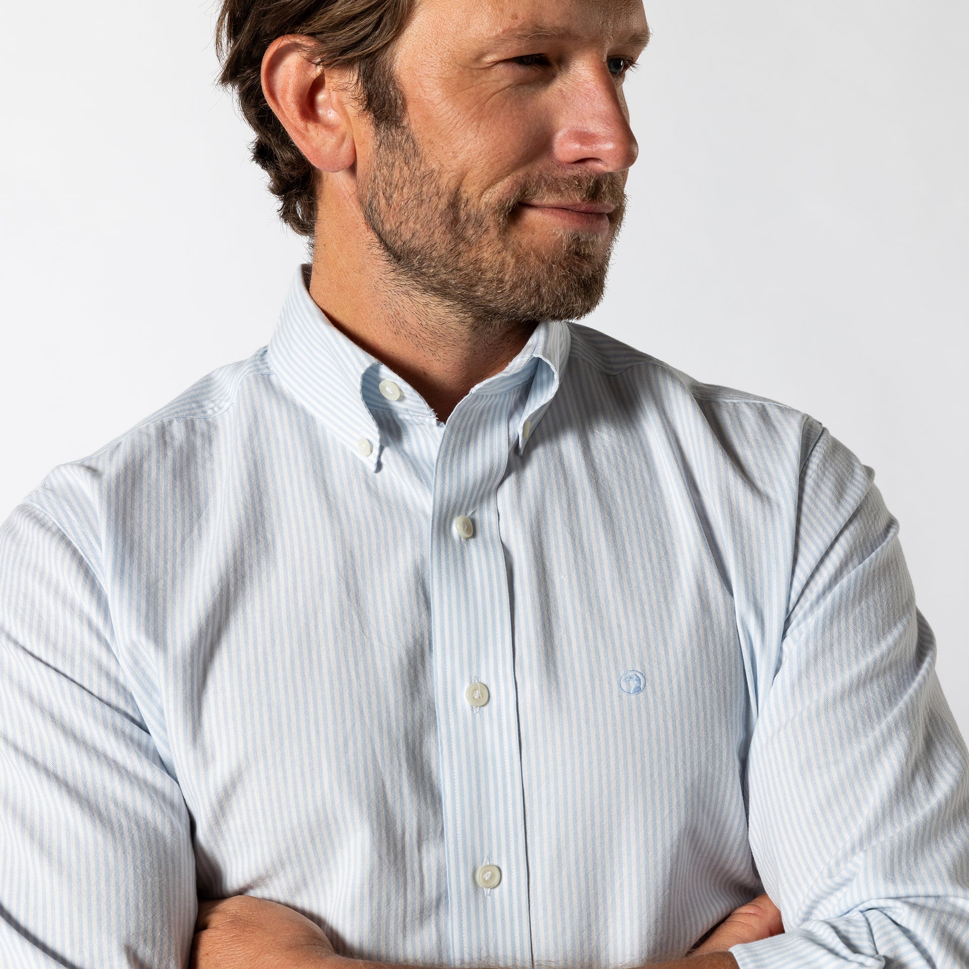 Duck Head Ms SS Linen Cotton Oxford Sports Shirt - Baxter Stripe Sky Blue