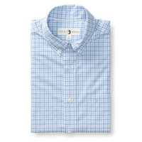 Light blue gingham check dress shirt with button-down collar and chest pocket, front view
