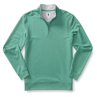 Men's sage green quarter-zip pullover sweatshirt with long sleeves on white background