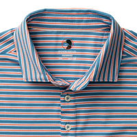 Striped short sleeve polo shirt with collar and button placket, detail view