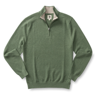 Green heathered knit quarter-zip pullover sweater with ribbed collar and cuffs, front view