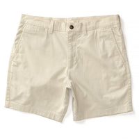 Light beige chino shorts with button closure and side pockets, flat lay view