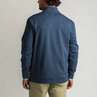 Navy blue quarter-zip pullover with collar shown from back view on male model