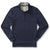 Navy blue heathered quarter-zip pullover with stand collar, front view on white background