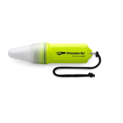 Cylindrical emergency signal light with cone tip and black lanyard cord, side view