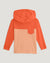 Colorblock hoodie with orange sleeves and hood, coral peach body, chest pocket