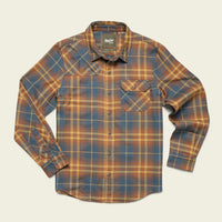 Men's long-sleeve plaid flannel shirt with chest pocket, flat lay front view