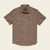 Men's short-sleeve western snap shirt in brown floral print, flat lay front view with two chest pockets