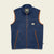 Men's fleece vest with full zip, chest pocket, and brown contrast trim, flat front view