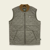Quilted sleeveless vest with full zip, diamond stitching pattern, and front pockets, flat lay view