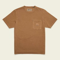 Men's short-sleeve pocket t-shirt in warm brown, flat lay front view with chest pocket