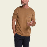 Men's short-sleeve pocket t-shirt in warm brown, front view, with chest pocket and brand patch