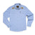 Light blue western long-sleeve shirt with snap buttons, dual chest pockets, and floral shoulder embroidery