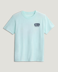 Light mint short-sleeve youth crewneck tee with small logo graphic on chest, front view