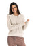 Women's lightweight crew sweatshirt in beige, front view, with raglan sleeves and ribbed hem