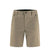 Light tan outdoor shorts with zippered pockets and button closure, front view