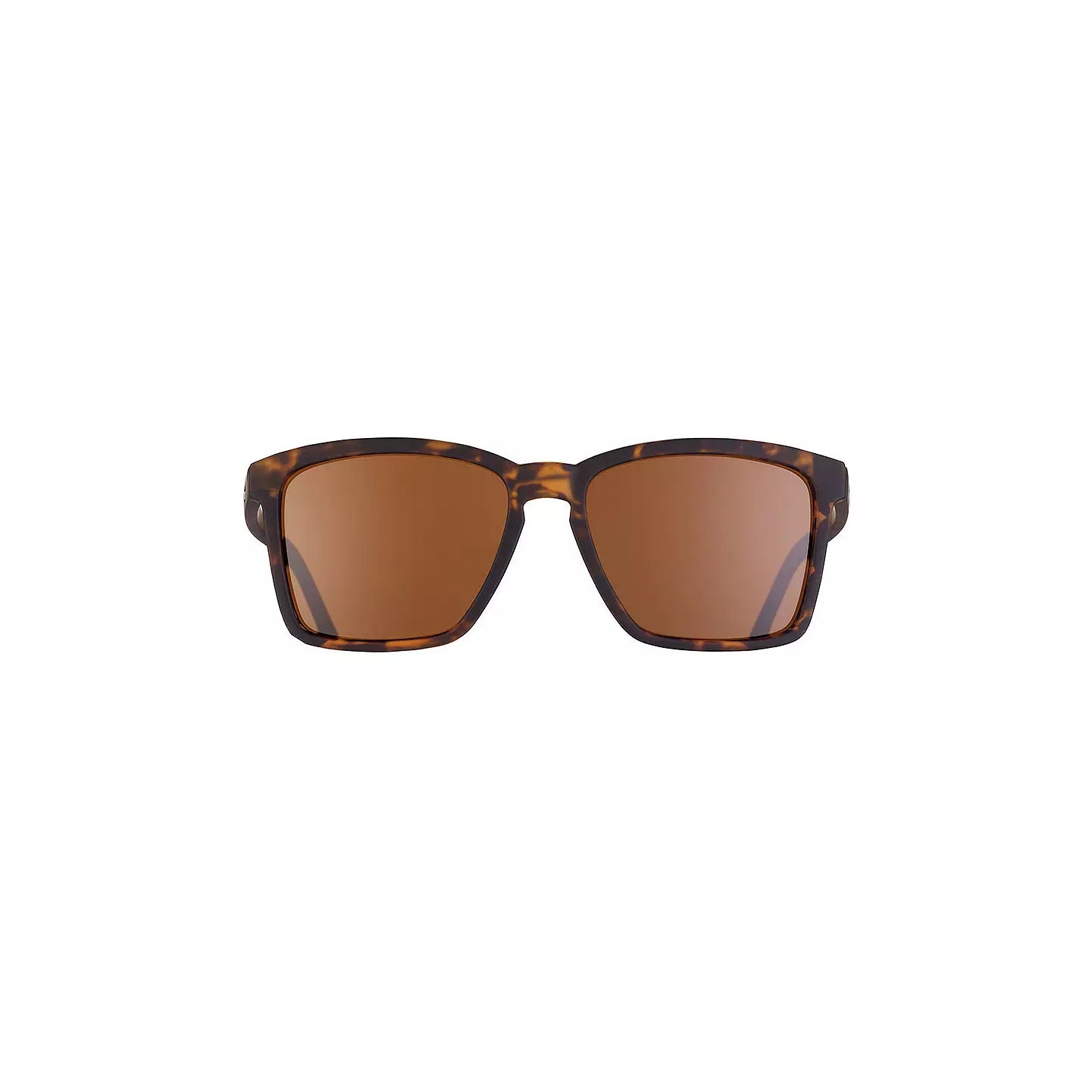 Square-framed sunglasses with tortoiseshell pattern and bronze mirrored lenses, front view
