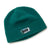 Teal sherpa fleece beanie hat with cuffed brim and small brand label patch