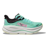 Mint green running shoe with mesh upper, black collar details, and white midsole, side view