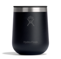 Matte black insulated stemless wine tumbler with stainless steel lid, front view