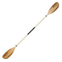 Double-bladed wooden kayak paddle with light wood finish and black grip section