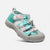 Turquoise and pink patterned water sandal with adjustable straps and protective toe cap