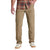 Men's khaki chino pants with clean modern fit, worn with plaid shirt and sneakers