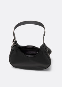 Black mini hobo bag with zipper closure and single handle, front view