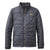 Dark gray quilted puffer jacket with full zip closure and two front pockets