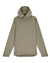 Olive green heathered long-sleeve hooded shirt with thumb holes, front view