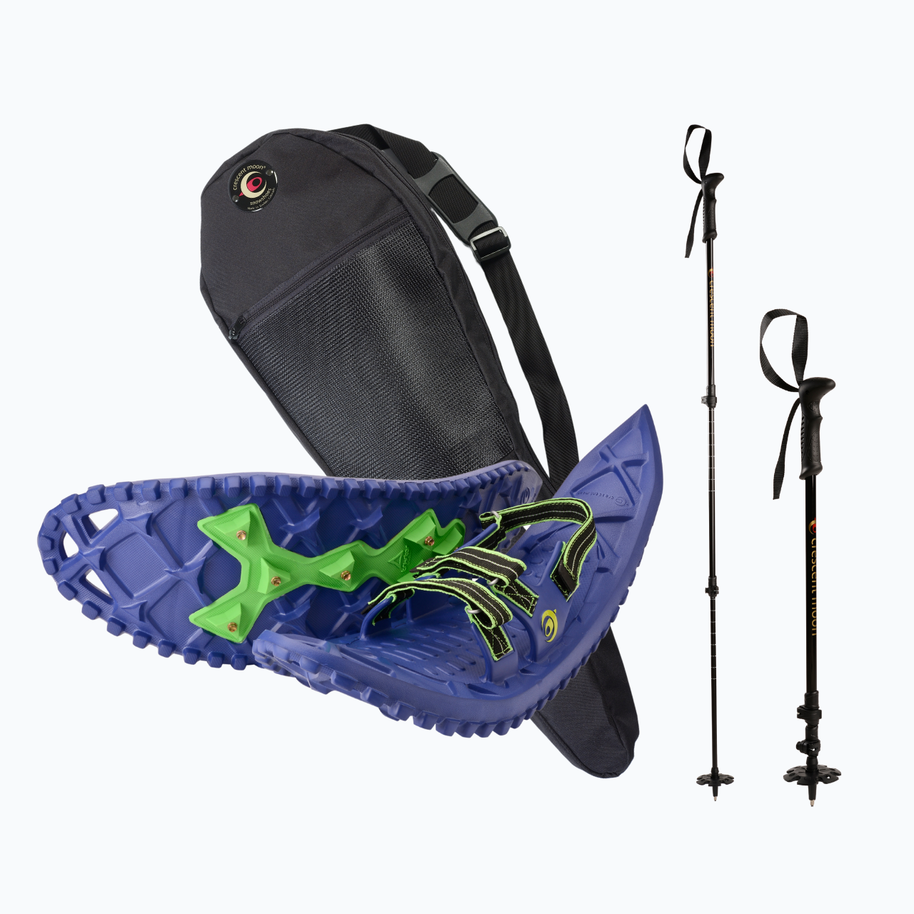 Luna Blue Foam Snowshoes - Black Poles - Small Snowshoe Bag