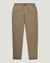 Tan elastic waist pants with drawstring cord, straight leg cut, front view