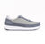 Gray and beige casual sneaker with mixed textile and suede upper, side profile view